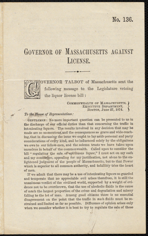 Governor of Massachusetts against license