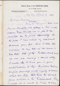 Letter from Oliver Johnson, New York, [N.Y.], to William Lloyd Garrison, April 8, 1873