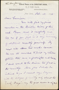 Letter from Oliver Johnson, New York, [N.Y.], to William Lloyd Garrison, Feb[ruary] 10, 1874