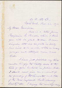 Letter from Oliver Johnson, New York, [N.Y.], to William Lloyd Garrison, Feb[ruary] 22, 1874