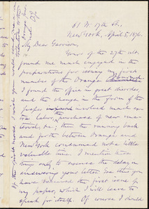Letter from Oliver Johnson, New York, [N.Y.], to William Lloyd Garrison, April 5, 1876