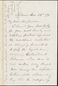 Letter from Samuel Johnson, Salem, [Mass.], to William Lloyd Garrison, Mar[ch] 22d. [18]74