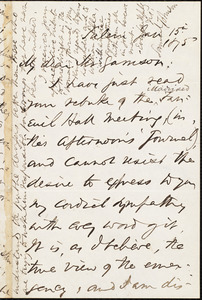 Letter from Samuel Johnson, Salem, [Mass.], to William Lloyd Garrison, Jan[uary] 15. 1875