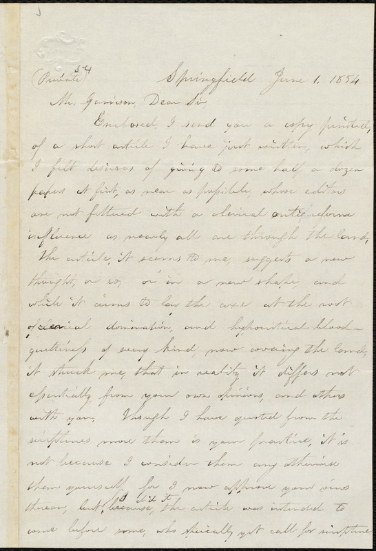 Letter from Henry Jones, Sprinfield, [Mass.], to William Lloyd Garrison ...