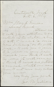 Letter from George Washington Julian, Centreville, Ind., to William Lloyd Garrison, Oct[ober] 6, 1854