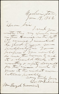 Letter from George Washington Julian, Washington, [D.C.], to William Lloyd Garrison, Jan[uary] 18, 1862