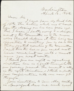 Letter from George Washington Julian, Washington, [D.C.], to William Lloyd Garrison, April 16, 1862