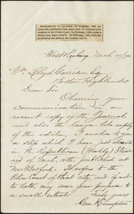 Letter from George Kempton, West Roxbury, [Boston, Mass.], to William Lloyd Garrison, M[ar]ch 17. / [18]70