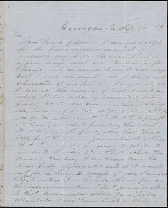 Letter from J. Lamborn, Covington, Iowa, to William Lloyd Garrison, Sep[tember] 30. [18]54