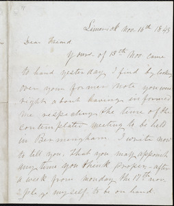 Letter from Frederick Douglass, Limerick, [Ireland], to Richard Davis Webb, 16th, Nov., 1845