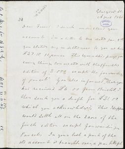 Letter from Frederick Douglass, Glasgow [Scotland], to Richard Davis Webb, 20, April 1846