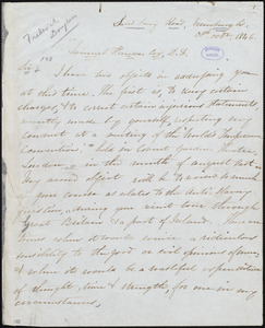 Letter from Frederick Douglass, Edinburgh [Scotland], to Samuel Hanson Cox, 20th Octr. 1846