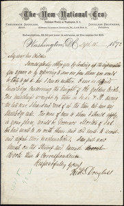 Letter from Frederick Douglass, Washington D.C., Sept. 16, 1872