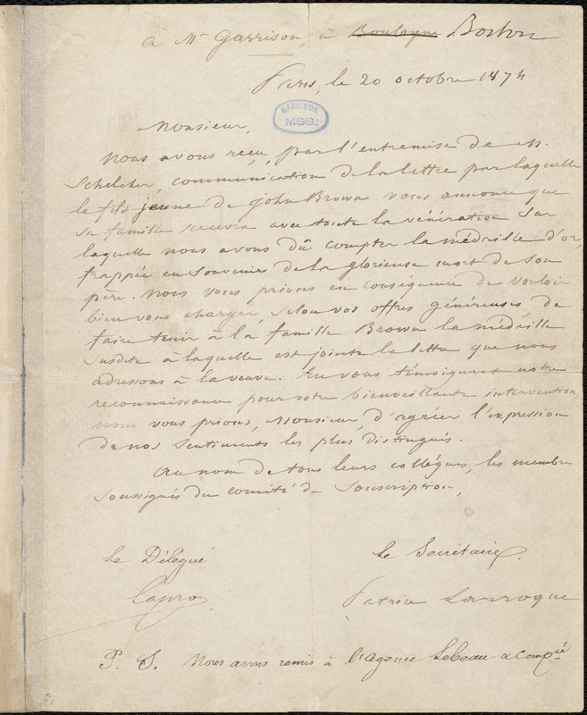 Letter from Patrice Larroque, Paris, [France], to William Lloyd ...