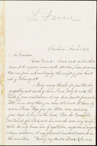 Letter from L.O. Le Favre, Stoneham, [Mass.], to William Lloyd Garrison, March 1. 1874