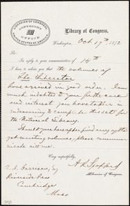 Letter from Ainsworth Rand Spofford, Washington, [D.C], to Francis Jackson Garrison, Oct[ober] 17th, 1872