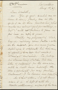 Letter from Samuel May, Jr., Leicester [Mass.], to Wendell Phillips Garrison, Aug. 13/[18]67