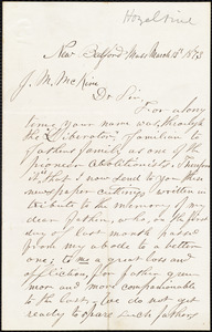 Letter from Charles Hazeltine, New Bedford, Mass., to James Miller M'Kim, March 13th, 1873