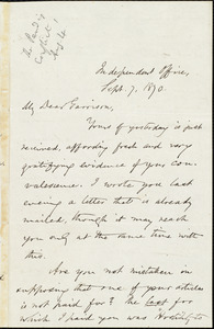 Letter from Oliver Johnson, [New York, N.Y.], to William Lloyd Garrison, Sept[ember] 7, 1870
