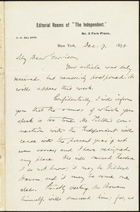 Letter from Oliver Johnson, New York, [N.Y.], to William Lloyd Garrison, Dec[ember] 17, 1870