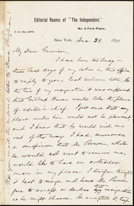 Letter from Oliver Johnson, New York, [N.Y.], to William Lloyd Garrison, Dec[ember] 30, 1870
