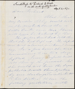 Letter from Sarah Pugh, Germantown, Pa., to Richard Davis Webb, April 3. [18]71