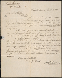 Letter from Paul H. Sweetser, Charlestown, to Amos Augustus Phelps, April 8. 1843