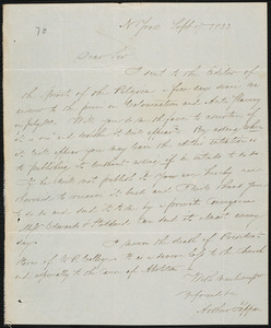 Letter from Arthur Tappan, N York, to Amos Augustus Phelps, Sept 19 1833
