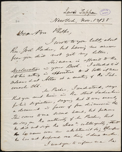 Letter from Lewis Tappan, New York, to Amos Augustus Phelps, 1838 November 12