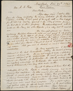 Letter from Lewis Tappan, New York, to Amos Augustus Phelps, 1840 December 22