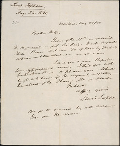Letter from Lewis Tappan, New York, to Amos Augustus Phelps, 1842 August 24