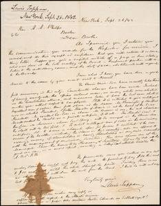 Letter from Lewis Tappan, New York, to Amos Augustus Phelps, 1842 September 26