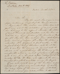 Letter from Lewis Tappan, New York, to Amos Augustus Phelps, 1843 March 3