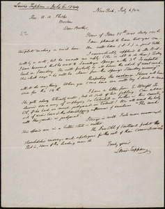 Letter from Lewis Tappan, New York, to Amos Augustus Phelps, 1844 July 6