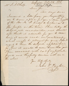 Letter from Taber T. Taylor, Enfield, to Amos Augustus Phelps, 1836 February 24