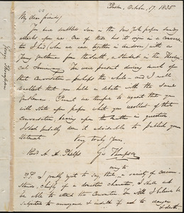 Letter from George Thompson, Boston, to Amos Augustus Phelps, 1835 October 17