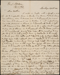 Letter from George Jeffrey Tillotson, Brooklyn, [Conn.], to Amos Augustus Phelps, 1842 Sept[ember] 5th