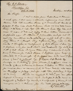 Letter from George Jeffrey Tillotson, Brooklyn, [Conn.], to Amos Augustus Phelps, 1842 Oct[ober] 18th