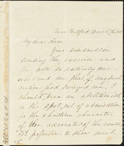 Letter from Abby Osgood, New Bedford, [Mass.], to Maria Anne Warren Weston, March 7th, 1842