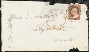 Letter from Wendell Phillips, [Boston, MA], to Deborah Weston, Friday, [Oct. 16, 1857?]