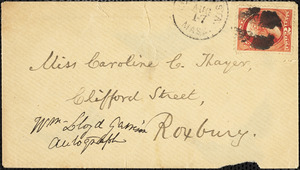 Letter from William Lloyd Garrison, Roxbury, [Mass.], to Caroline C. Thayer, August 16, 1876