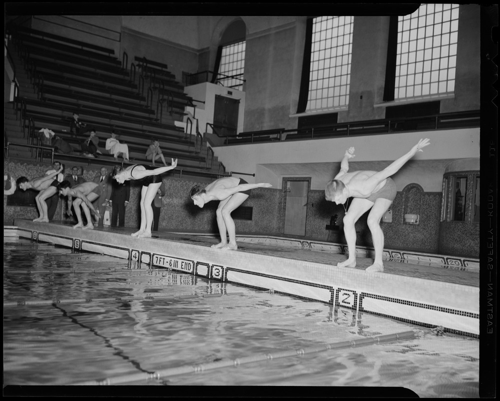 Swimming meet at Harvard pool - Digital Commonwealth