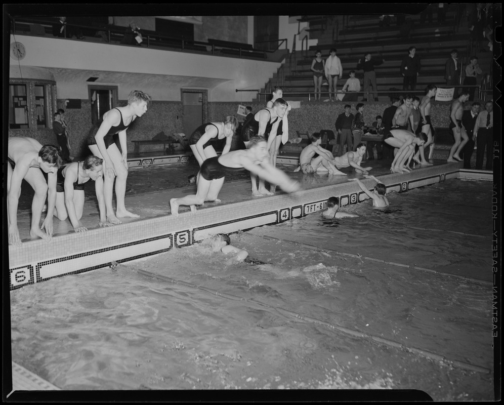 Swimming meet at Harvard pool - Digital Commonwealth