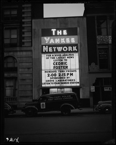 Yankee Network letter board sign advertising Cedric Foster on WNAC sponsored by Grove Laboratories