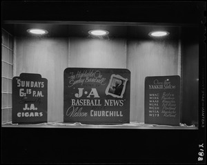 Window display for J. A. Baseball News on WNAC sponsored by J. A. Cigars