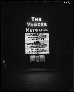 Yankee Network letter board sign advertising The Hitler Gang movie