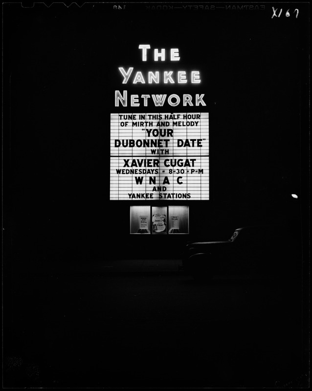 Yankee Network letter board sign advertising Your Dubonnet Date on WNAC