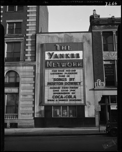 Yankee Network letter board sign advertising Songs by Morton Downey on WNAC sponsored by Coca-Cola