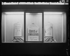 Window display for Quiz of Two Cities on WNAC sponsored by Listerine Tooth Paste