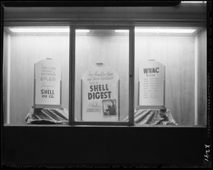 Window display for Shell Digest with Nelson Churchill on WNAC sponsored by Shell Oil Co.